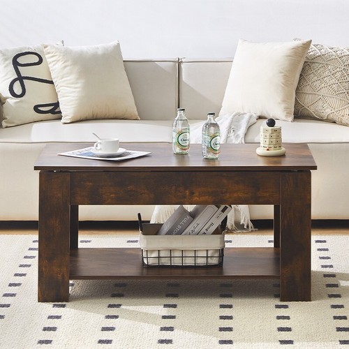 Brown coffee table with lift - table,